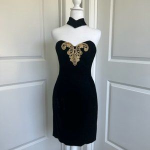 SCOTT McCLINTOCK PETITE EVENING COCKTAIL DRESS IN BLACK VELVET - SIZE 4